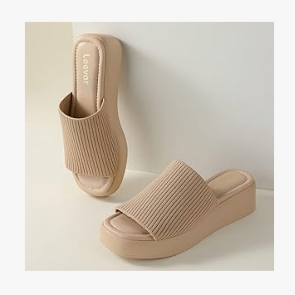 Beige Wedge Slide Sandals